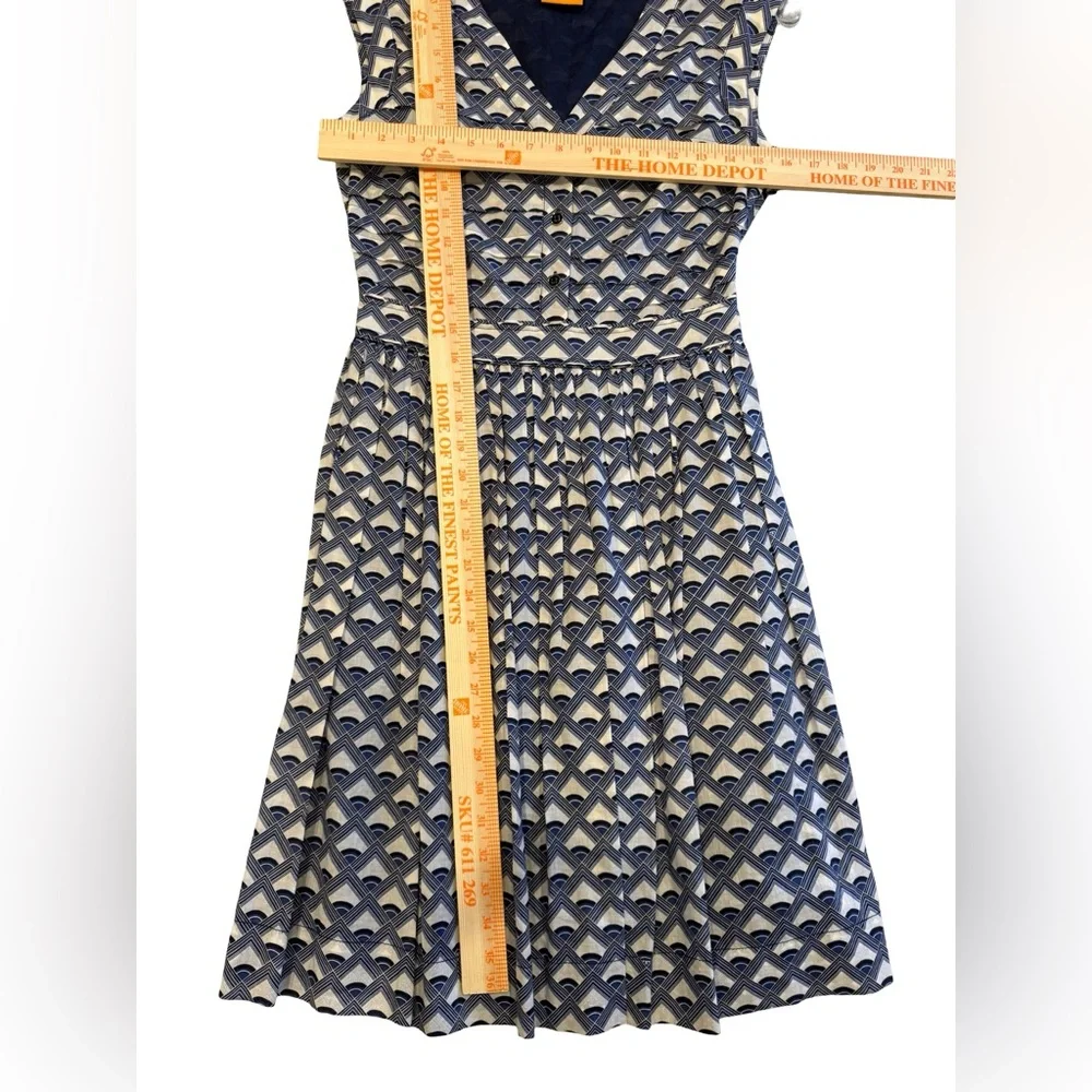 Tory Burch Blue Geometric Print Sleeveless Dress Women’s Size 0 Cotton midi